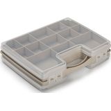 Opbergkoffertje/opbergdoos/sorteerbox 21-vaks kunststof taupe 28 x 21 x 6 cm - Sorteerdoos kleine spulletjes