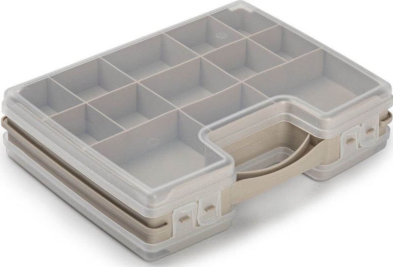 Opbergkoffertje/opbergdoos/sorteerbox 21-vaks kunststof taupe 28 x 21 x 6 cm - Sorteerdoos kleine spulletjes