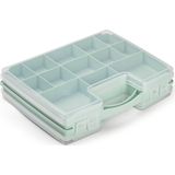Opbergkoffertje/opbergdoos/sorteerbox 21-vaks kunststof mintgroen 28 x 21 x 6 cm - Sorteerdoos kleine spulletjes