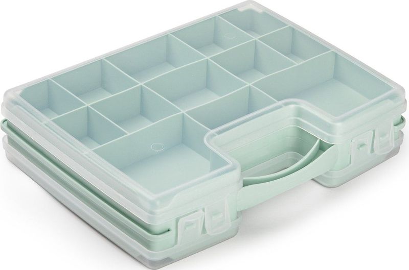 Opbergkoffertje/opbergdoos/sorteerbox 21-vaks kunststof mintgroen 28 x 21 x 6 cm - Sorteerdoos kleine spulletjes