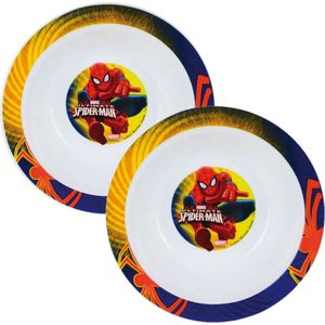 Set van 2x stuks diep kinder/peuter ontbijt bordje/kommetje Spiderman 16 cm - Fruit/dessert/ijs