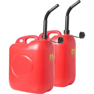 2x Rode jerrycans/benzinetank 20 liter - Voor diesel en benzine - Anti overlooptrechter