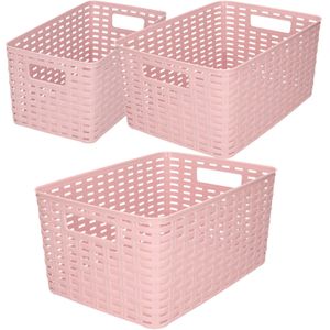Set van 8x stuks opbergboxen/opbergmandjes rotan oud roze kunststof met inhoud 5 en 10 en 18 liter