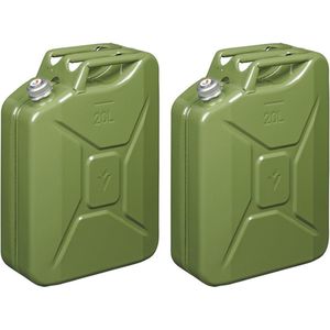 Set van 2x stuks metalen jerrycan met magnetische dop legergroen voor brandstof 20 liter - Jerrycan voor brandstof