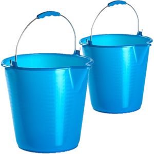 Kunststof emmers set van 9 en 12 liter inhoud met schenktuit blauw - Huishoud/schoonmaak