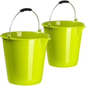 Kunststof emmers set van 9 en 12 liter inhoud met schenktuit groen - Huishoud/schoonmaak