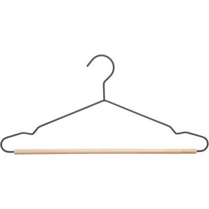 Set van 2x stuks kledinghangers metaal/hout zwart 44 x 19 cm - Kledingkast hangers/kleerhangers