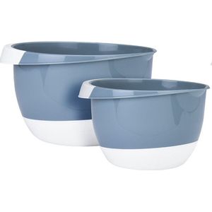 Set van 2x mengkommen/roerkommen kunststof turquoise blauw 2L en 3,5L - Beslagkommen - Saladekommen