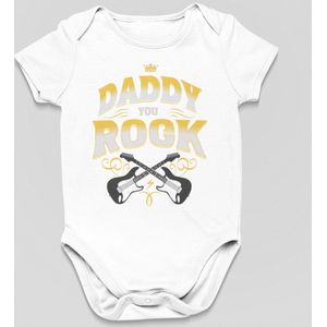 Vaderdag Cadeau - Romper Daddy You Rock - Maat 56 - Kleur Wit - 100% Katoen
