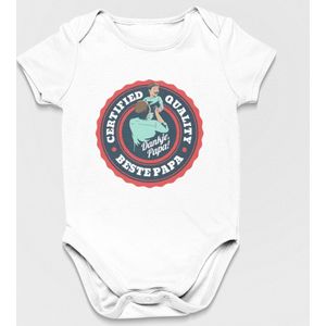 Vaderdag Cadeau - Romper Certified Quality Beste Papa - Maat 56 - Kleur Wit - 100% Katoen