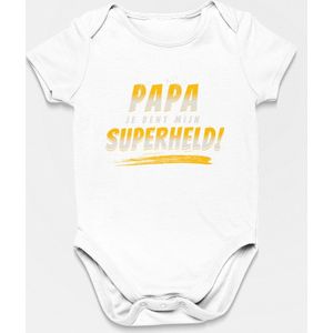 Vaderdag Cadeau - Romper Papa Je Bent Mijn Superheld - Maat 56 - Kleur Wit - 100% Katoen