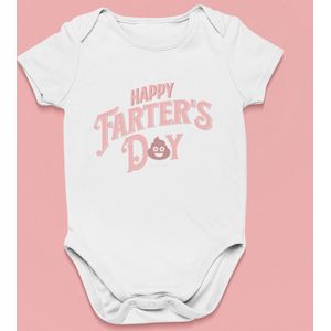 Vaderdag Cadeau - Romper Happy Farters Day Roze - Maat 80 - Kleur Wit - 100% Katoen
