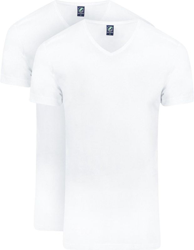 Suitable Vibambo T-Shirt V-Hals Wit 2-Pack - Heren - Basic T-shirts - Bamboo extra zacht en soepel