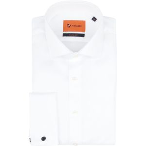 Suitable - Overhemd - Wit - Twill - Dubbelmanchet - Slim-fit