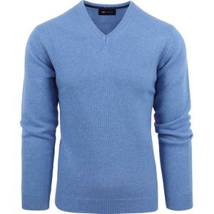Suitable Lamswol Trui V-Hals Blauw - Heren