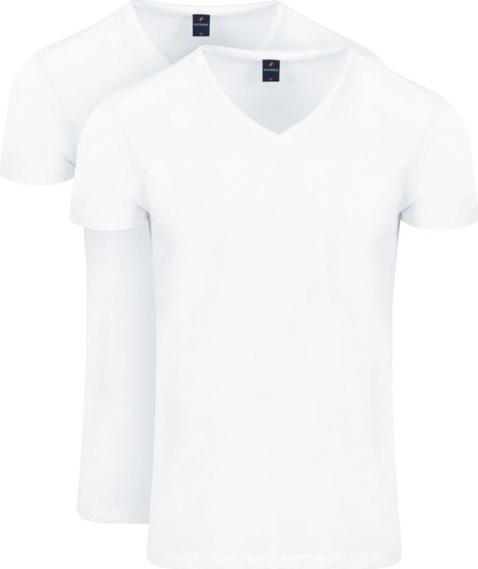 Suitable Vitasu T-Shirt V-Hals Wit 2-Pack - Heren - Basic T-shirts met Stretch