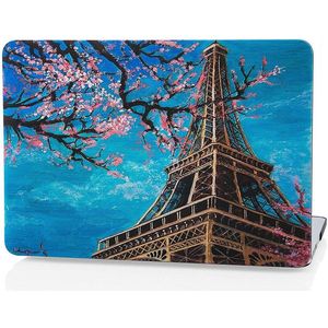 Laptophoes - Geschikt voor MacBook Air 13 inch Hoes Case - A1932 (2018) - Print Eiffeltoren Roze Bloemen