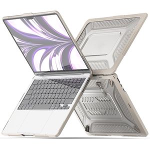 Heavy Duty Cover - Geschikt voor MacBook Air 13,6 inch - Case - Extreme Valbescherming - Softcase + Hardcase - A2681 M2 (2022) - Beige