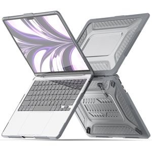 Heavy Duty Cover - Geschikt voor MacBook Air 13,6 inch - Case - Extreme Valbescherming - Softcase + Hardcase - A2681 M2 (2022) - Grijs