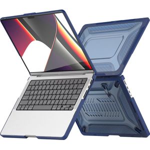 Heavy Duty Cover - Geschikt voor MacBook Pro 14 inch - Case - Extreme Bescherming - Hardcase - A2442/A2779/A2918/A2992 M2,M3 (2021-2023) - Blauw
