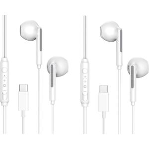 2x Bedrade Oordopjes - Oortjes met Draad en Microfoon - Earbuds met USB-C aansluiting - Wit