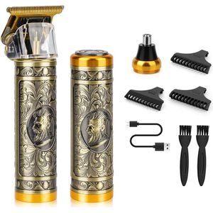 5 in 1 Draadloze Baardtrimmer + Neustrimmer - USB C Oplaadbaar - Professionele Barber Tondeuse - Shaver - Oortrimmer - Waterdicht - Kerst Verjaardag Sinterklaas Cadeau Mannen - Trimmer Baard - Goud