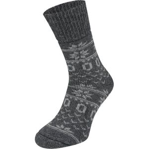 Dikke Wollen Sokken Dames Heren - Maat 39-42 - Huissokken Noors Patroon Antracite