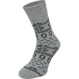 Boru Dikke Wollen Sokken - Huissokken met Noors Patroon in Grijs