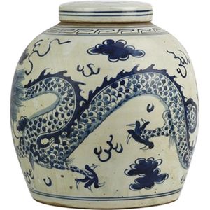 Porseleinen Chinese ronde pot met handbeschilderde draken XL 27 x 28 cm