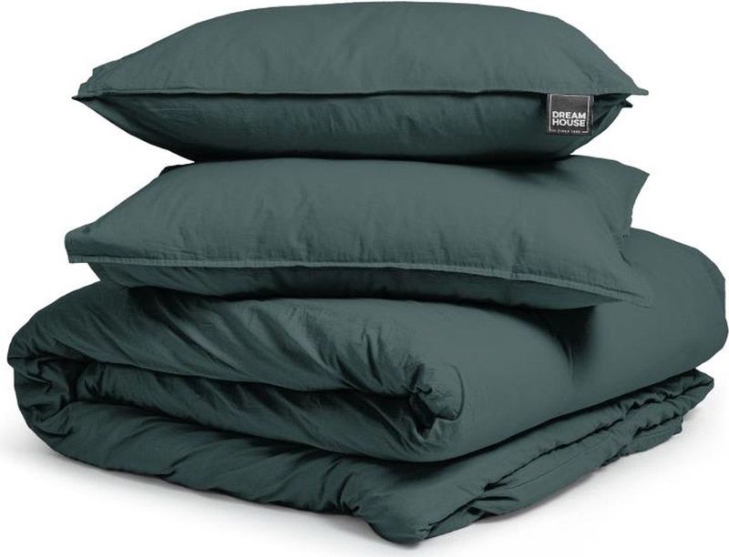 Dreamhouse Stone Washed Dekbedovertrek + 1 kussenslopen Donker Groen