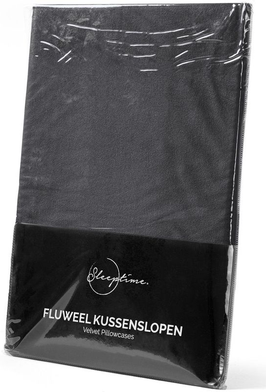 Sleeptime - Velvet Kussenslopen - Antraciet - 2 Pack - 100% Polyester