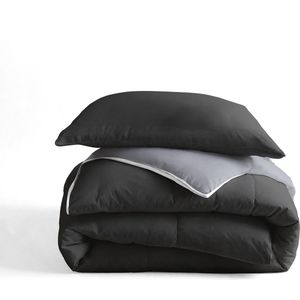 Sleeptime 2 in 1 Omkeerbare Dekbed - Dekbed zonder Overtrek + Gratis Kussensloop - 140x200 - Zwart/Antraciet