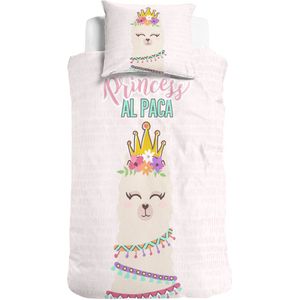 Little Monster Kinderdekbedovertrek - Princess Al Paca - 140x200/220 + 1 kussenslopen 60x70 - Roze - Eenpersoons