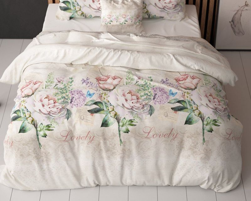 Sleeptime Lovely Flower Dekbedovertrek - 140 x 200/220 + 1 60 x 70 cm kussensloop - Beige