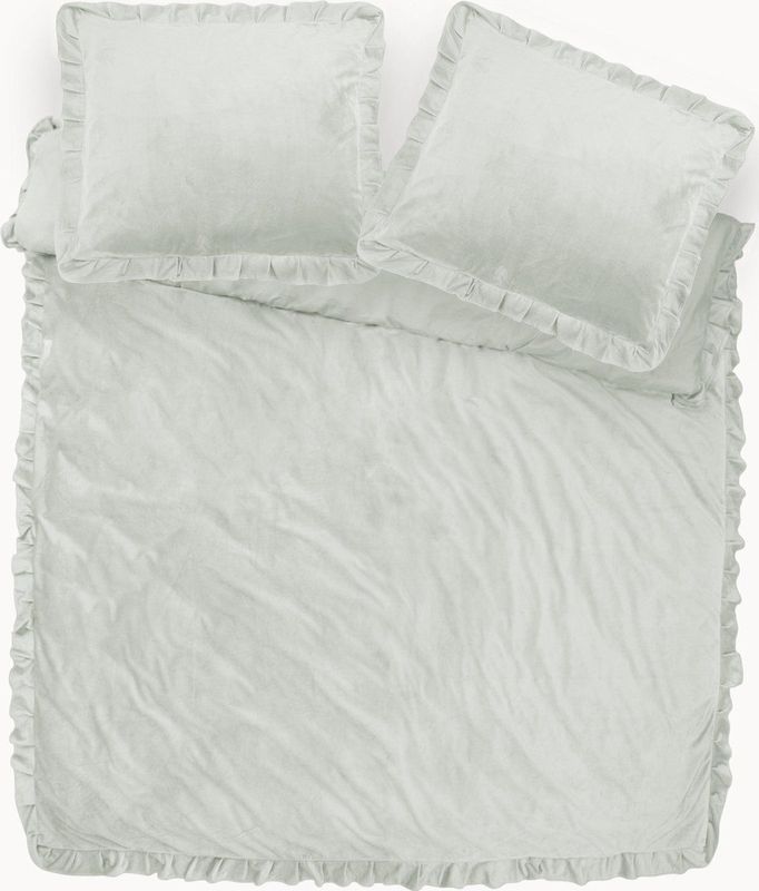 Y NOT Dekbedovertrek Velvet Ruffles Cappuccino White 1 Persoons Wit
