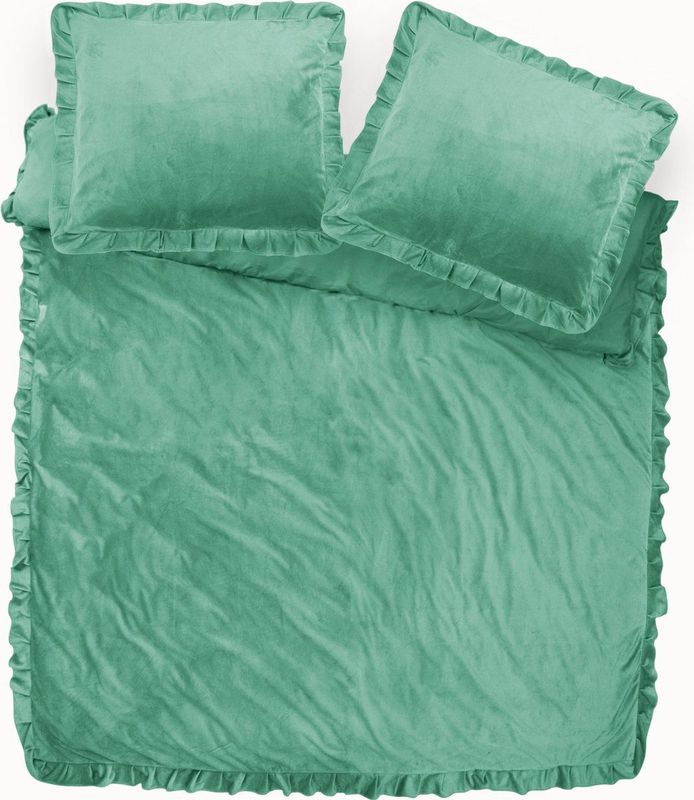Y-NOT - Dekbedovertrek - Velvet Ruffles Granite Green - 2 Persoons - Groen
