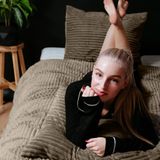 Sleeptime Teddy Rib Dekbedovertrek - 140X200/220 + 1 x kussensloop 60x70 - Taupe