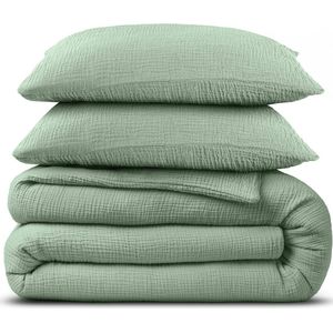 Dreamhouse - Dekbedovertrek Mousseline - Groen - Katoen - Inclusief 2 Kussenslopen