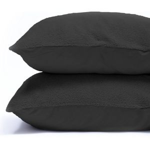 Sleeptime - Teddy Kussensloop - Antraciet - Teddyfleece - 2 Stuks