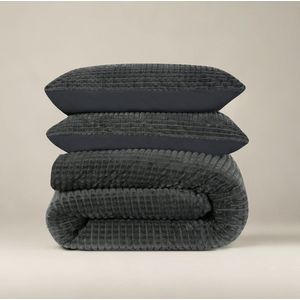 Sleeptime - Dekbedovertrek Check Teddy - Antraciet - 240x220 + 2 Kussenslopen 60x70 - Grijs
