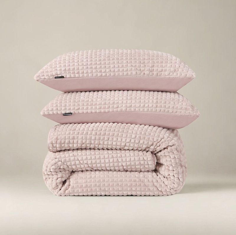 Sleeptime - Dekbedovertrek Check Teddy - Roze - 140x220 + 1 Kussensloop 60x70