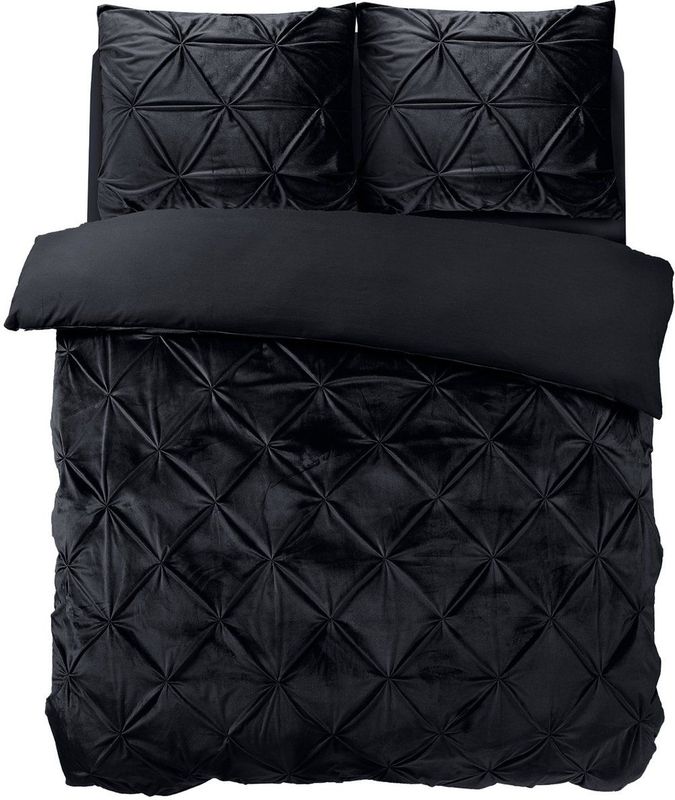 Sleeptime - Dekbedovertrek Velvet Pintuck - Zwart - Inclusief Kussensloop