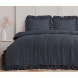 Sleeptime - Ruffles - Dekbedovertrek - Antraciet - 240x220 + 2 Kussenslopen 60x70