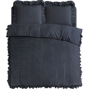Sleeptime - Ruffles - Dekbedovertrek - Antraciet - 240x220 + 2 Kussenslopen 60x70
