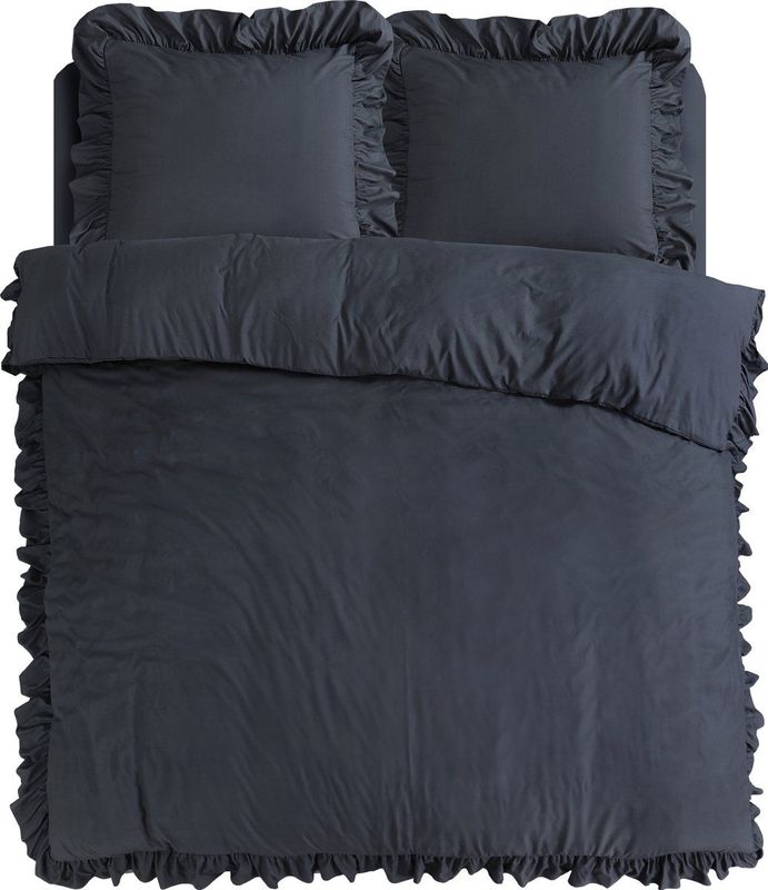 Sleeptime - Ruffles - Dekbedovertrek - Antraciet - 240x220 + 2 Kussenslopen 60x70