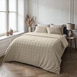 Sleeptime - Furry Check - Dekbedovertrek - Creme - Tweepersoons - 200X200/260 + 2 x Kussenslopen 60x70