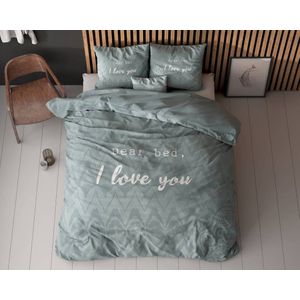 Sleeptime - Dekbedovertrek I Love Bed - Groen - 140x200x220 + 1 Kussensloop 60x70