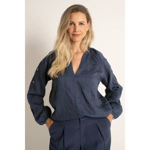 Claudia Sträter - Blouse - Donkerblauw - Loose Fit - Knoopdetail
