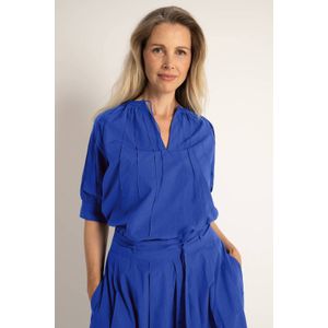 Claudia Sträter - Top - Blauw - A-lijn Pasvorm - Driekwart Pofmouwen