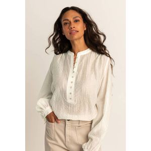 Expresso - Top - Ecru - Lange Mouwen - Knoopsluiting